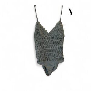 Zara Khaki Green‎ Crochet Lace Body Suit Size Large